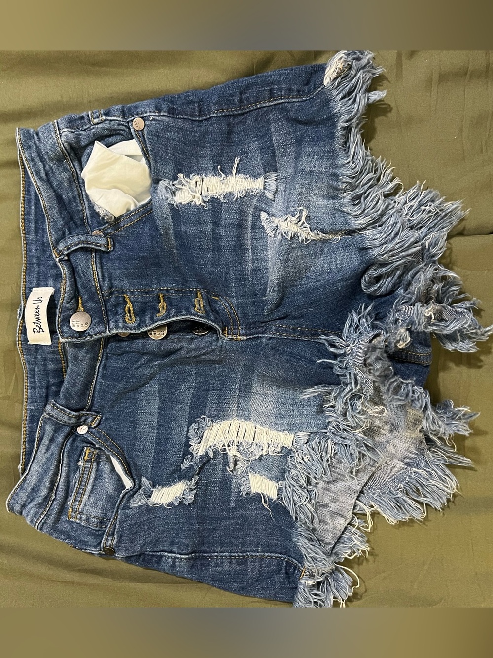 Distressed Blue Denim Fringe Hem Women's Jeans Shorts